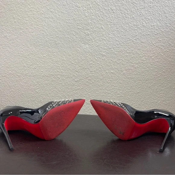 100% Authentic Christian Louboutin Black Spike Bareta 100 Pumps Women Size 6.5 - Picture 6 of 8